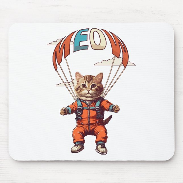 Tapis De Souris Chat drôle de parachutisme (Devant)