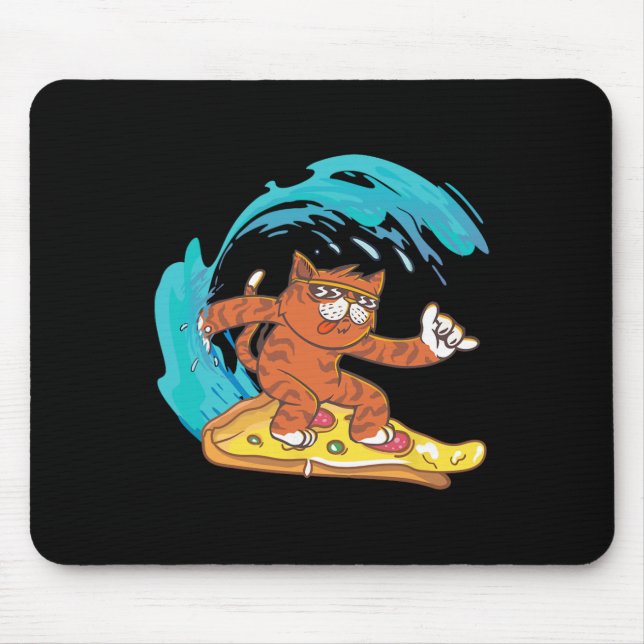 Tapis De Souris Chat Drôle Et Cool Qui Surfe Sur Une Tranche De Pi (Devant)