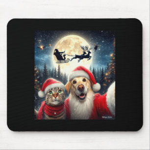 Tapis De Souris Chat drôle et selfie de chien avec le Père Noël No
