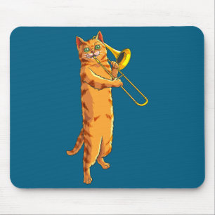 Tapis De Souris Chat drôle jouant du trombone Cadeau Chaton musici