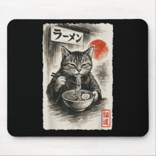 Tapis De Souris Chat drôle Manger Ramen nouilles Sumi-e Japonais K