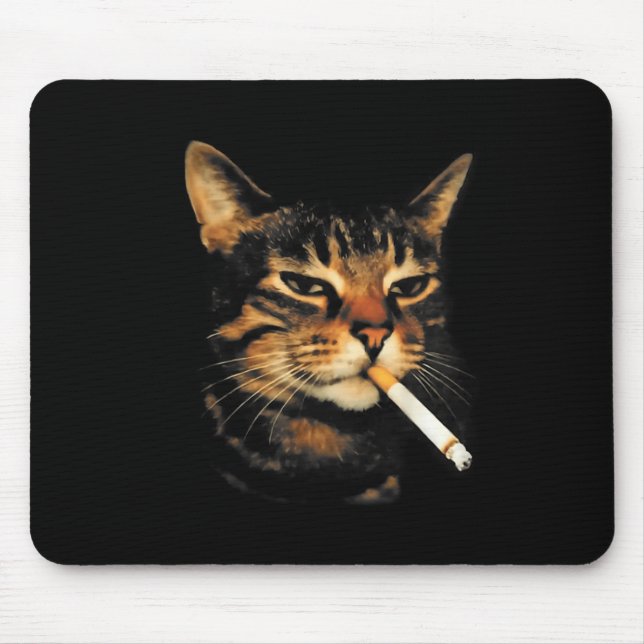 Tapis De Souris Chat drôle qui fume une cigarette Mème idiot de ch (Devant)