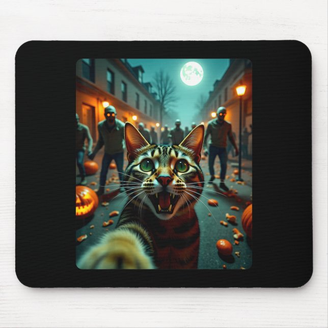 Tapis De Souris Chat drôle selfie Halloween Zombies Humour  (Devant)
