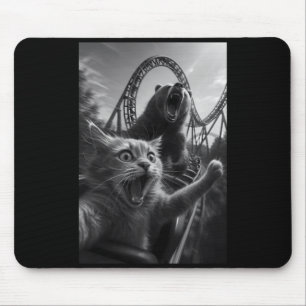 Tapis De Souris Chat drôle selfie haut avec ours montagnes russes