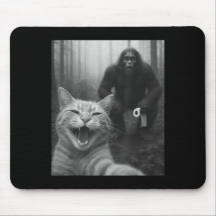 Tapis De Souris Chat Drôle Surpris Happy Selfie Avec Bigfoot Doin