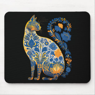 Tapis De Souris Chat d'Ukraine floral rétro drapeau ukrainien et v