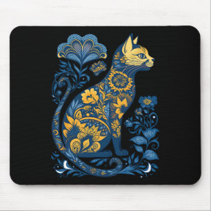 Tapis De Souris Chat d'Ukraine Floral Vintage Drapeau Ukrainien Et