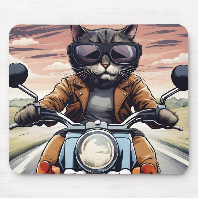 Tapis De Souris Chat en moto (Devant)