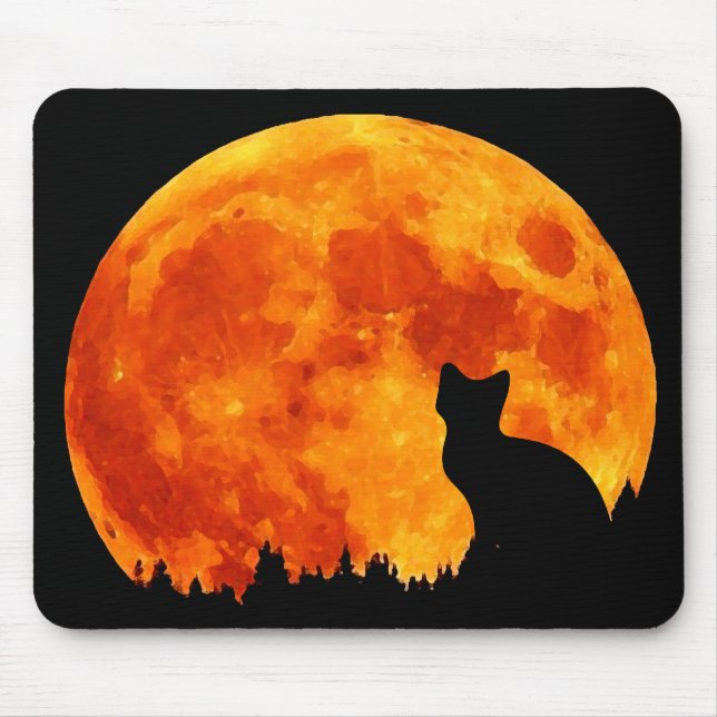 Tapis De Souris Chat en pleine lune orange (Devant)