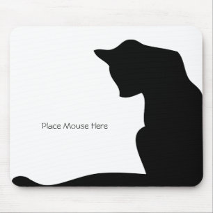 Tapis De Souris Chat en silhouette noire - Placez la souris ici