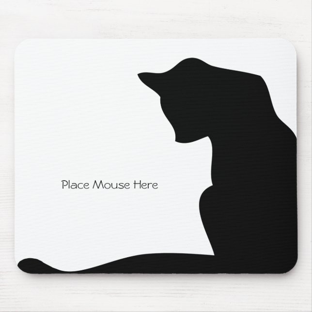 Tapis De Souris Chat en silhouette noire - Placez la souris ici (Devant)