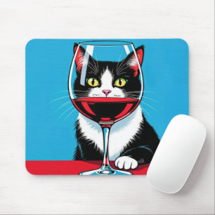 Tapis De Souris Chat en smoking regardant à travers un verre à vin