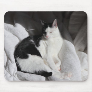 Tapis De Souris Chat endormi noir et blanc/Ajoutez la photo de vot