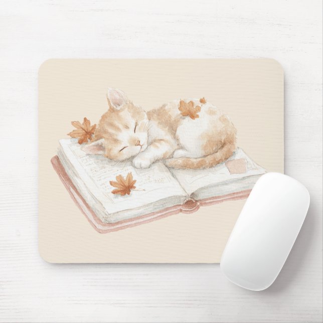 Tapis De Souris Chat endormi sur un livre (Avec souris)