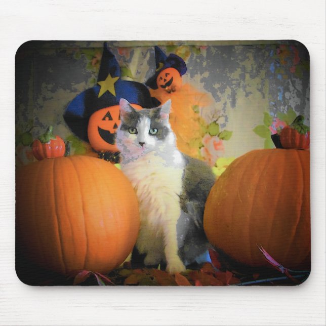 Tapis De Souris Chat entre Citrouilles (Devant)