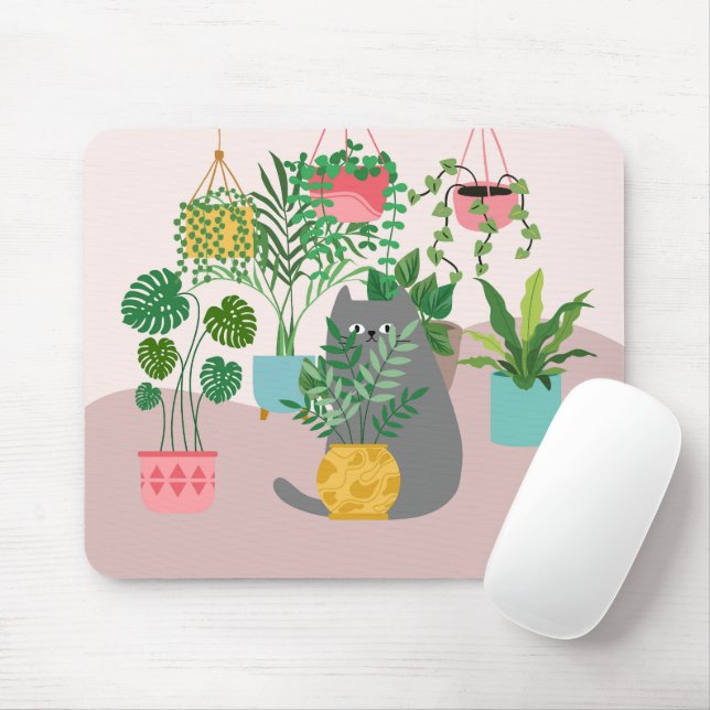 Tapis De Souris Chat et Plantes (Avec souris)