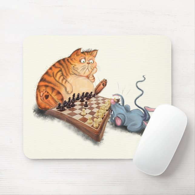 Tapis de souris Chat et Souris Jouant aux Échecs (Avec souris)