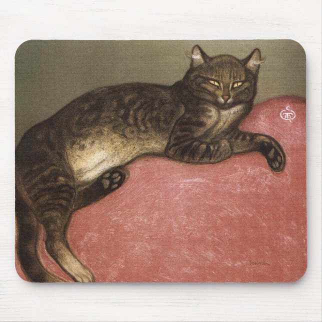 Tapis De Souris Chat étiré sur canapé - par le théophile Steinlen (Devant)
