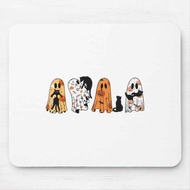 Tapis De Souris Chat Fantôme Halloween Fantôme Chat Noir Saison Éf (Devant)