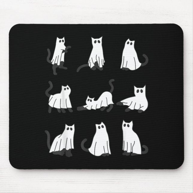 Tapis De Souris Chat fantôme mignon dessin drôle d'Halloween chat  (Devant)
