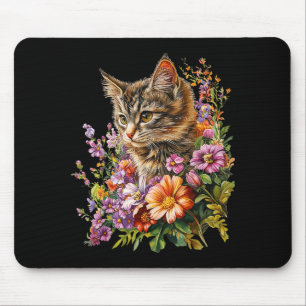Tapis De Souris Chat fleur floral mignon chaton graphique