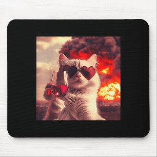 Tapis De Souris Chat Fou Tenant du Vin Selfi Avec Feu Drôle Lunett