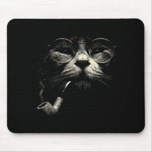 Tapis De Souris Chat fumant pipe lunettes vintage mème grunge 90s