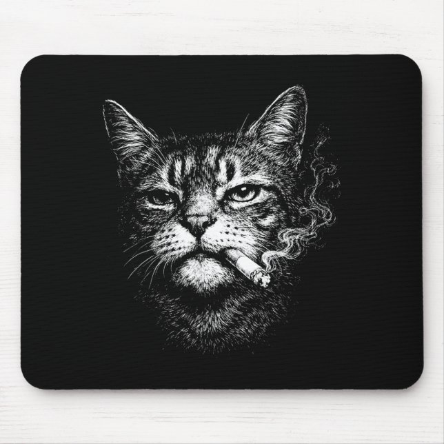 Tapis De Souris Chat fumant une cigarette drôle de visage d'animal (Devant)