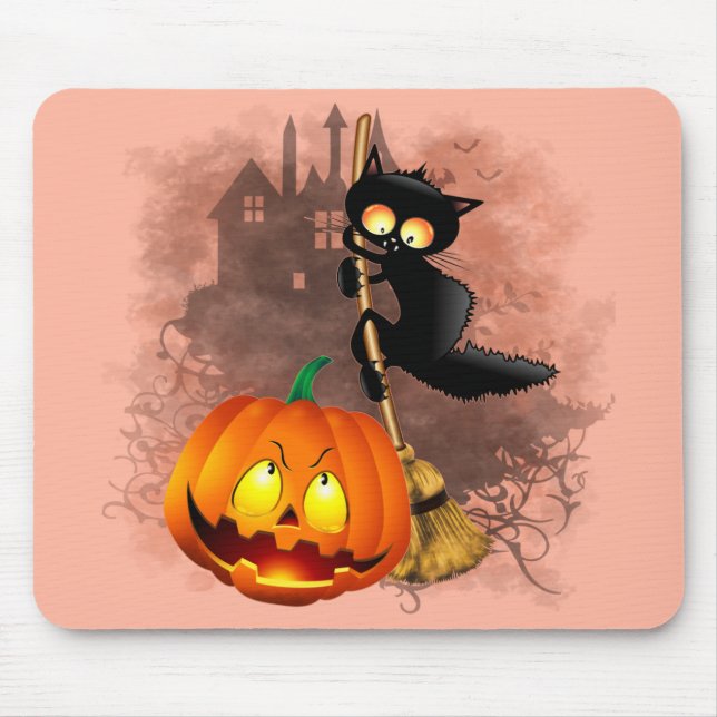 Tapis De Souris Chat Fun Halloween personnage effrayé par un Citro (Devant)