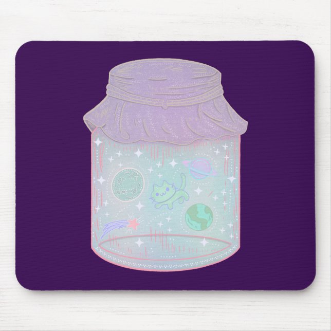 Tapis De Souris Chat Galaxie dans un Pot | Art de Chat Kawaii de l (Devant)