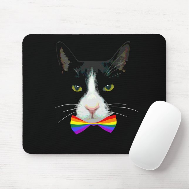 Tapis De Souris Chat gay LGBT avec Cravate arc-en-ciel (Avec souris)