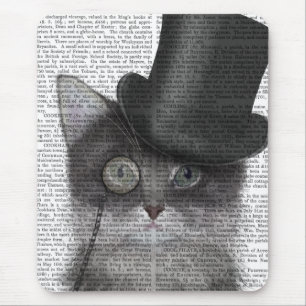 Tapis De Souris Chat gris avec chapeau supérieur