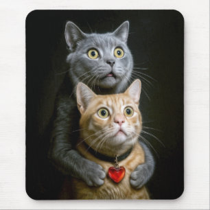 Tapis De Souris Chat gris avec chat roux en position câline