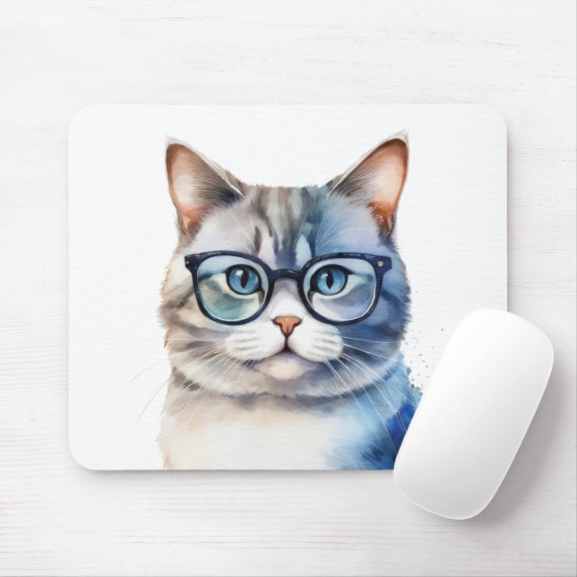 Tapis De Souris Chat gris d'aquarelle douce (Avec souris)