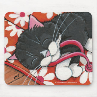 Tapis De Souris Chat heureux de smoking endormi sur des bascules