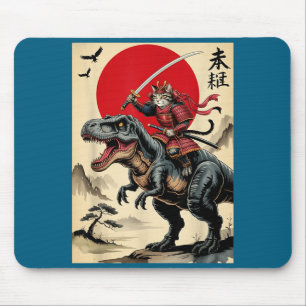 Tapis De Souris Chat japonais vintage samouraï chevauchant un dino