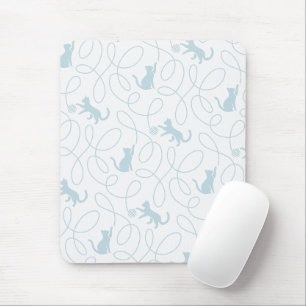 Tapis De Souris Chat joueur et motif de boule de laine bleu clair