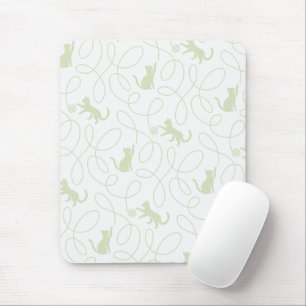 Tapis De Souris Chat joueur et motif de boule de laine Vert sauge 