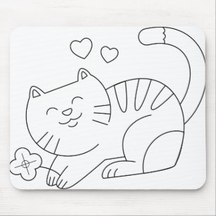 Tapis De Souris Chat Kitten Animal Feline Kitty Line Art Découpé