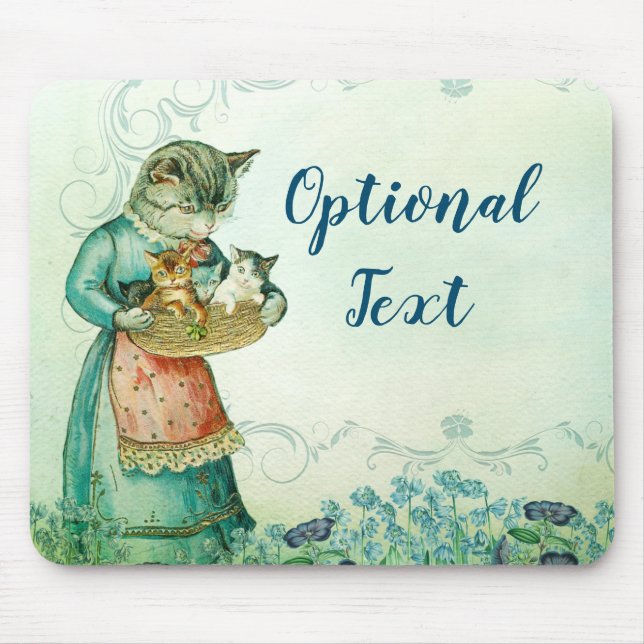 Tapis De Souris Chat maman vintage avec chatons (Devant)