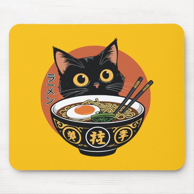 Tapis De Souris Chat mangeant des ramen  (Devant)
