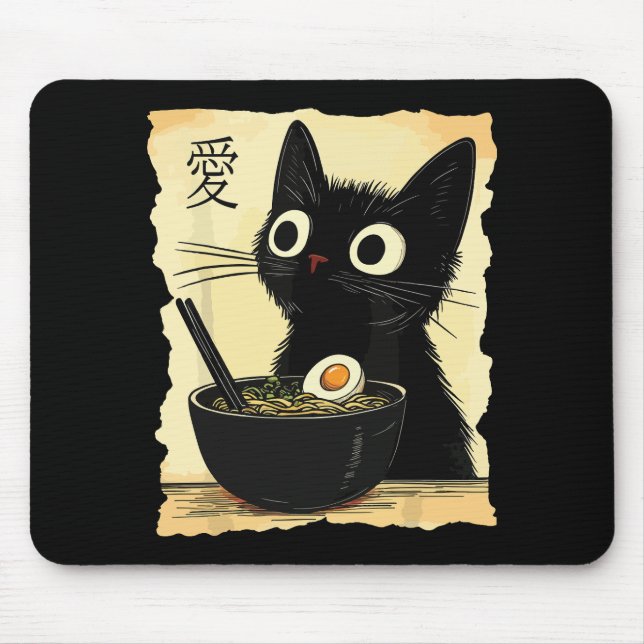 Tapis De Souris Chat mangeant des ramen  (Devant)