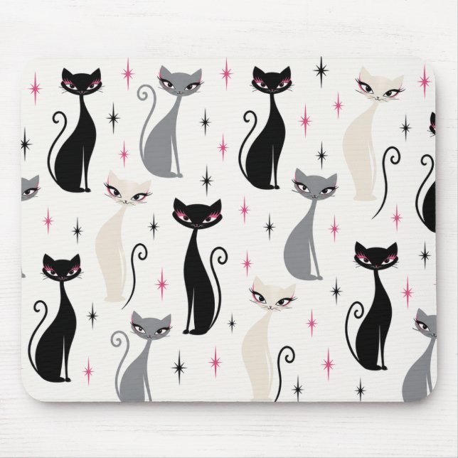 Tapis de souris chat Mid Century Modern Rétro Chat (Devant)