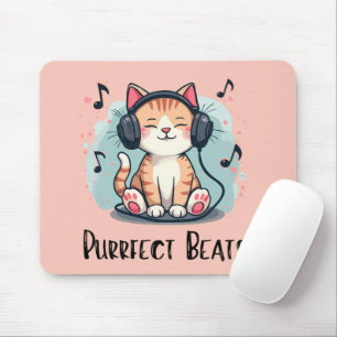 Tapis De Souris Chat mignon avec casque Kawaii Music Lover Art