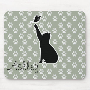 Tapis De Souris Chat mignon chasse un papillon Paws Motif Monogram