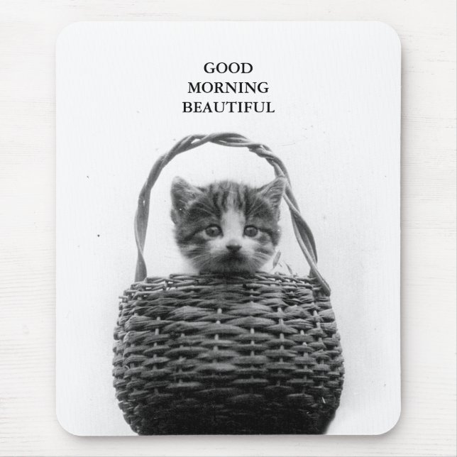Tapis De Souris Chat mignon dans une photo de cru de panier (Devant)