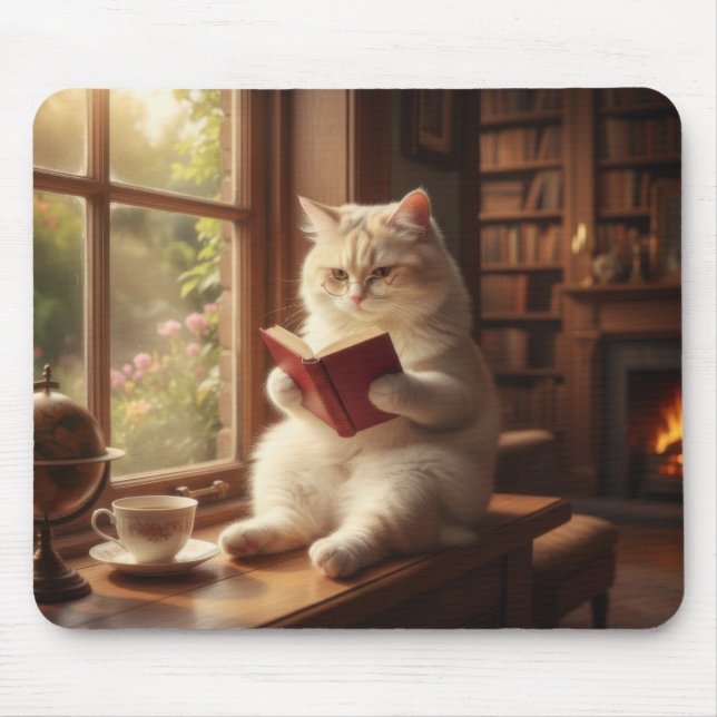 Tapis De Souris Chat Mignon en Train de Lire (Devant)