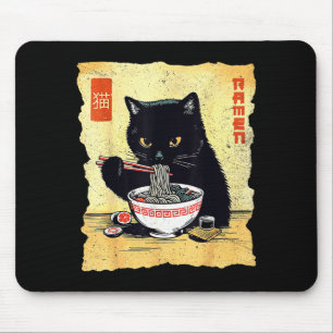 Tapis De Souris Chat mignon mangeant des nouilles Ramen Cadeau drô
