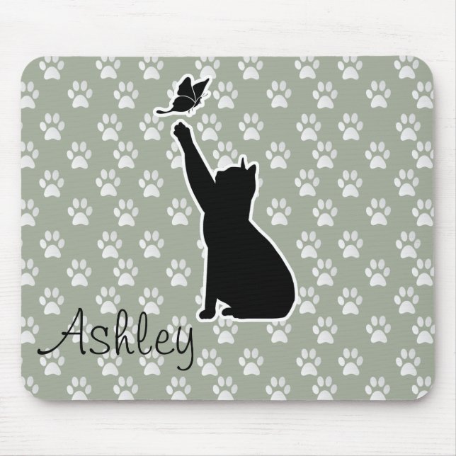 Tapis De Souris Chat mignon poursuivant un papillon Motif de patte (Devant)