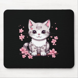 Tapis De Souris Chat mignonne avec fleurs de cerise I Enfants Chat